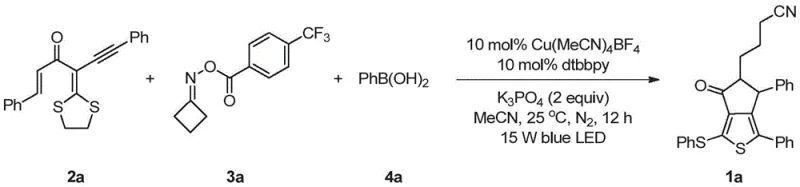 Specific synthesis example of compound 1a showing optimal conditions and yield