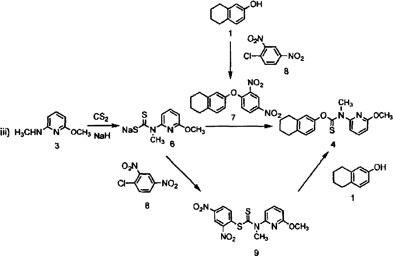 Prior art reaction schemes showing complex pathways with dinitrophenyl intermediates