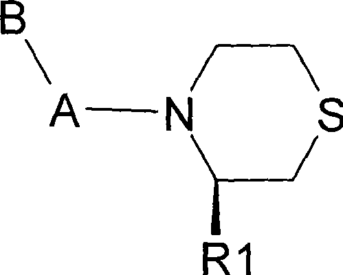 General chemical structure of N-substituted thiomorpholine DPP-IV inhibitors showing the core ring and variable amino acid side chain