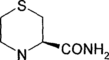 Detailed synthesis pathway of the chiral thiomorpholine core from L-cysteine involving cyclization and amidation steps