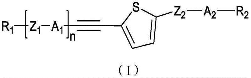 General chemical structure of thiophene-containing alkyne liquid crystal compound Formula I