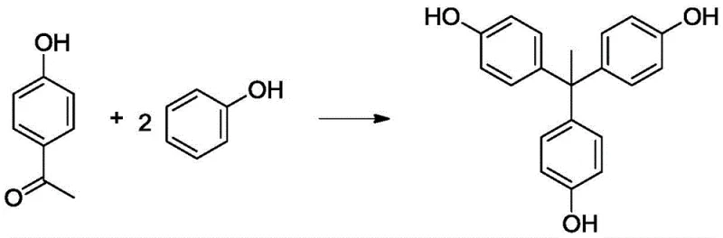 Main reaction equation for THPE synthesis using 4-hydroxyacetophenone and phenol