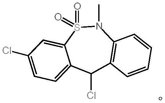 Chemical structure of 3,11-dichloro-6,11-dihydro-6-methyl-dibenzo[c,f][1,2]thiazepine-5,5-dioxide starting material