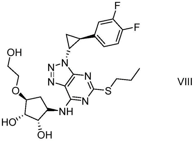 Chemical structure of Ticagrelor Impurity VIII showing the triazolo-pyrimidine core and cyclopentyl moiety