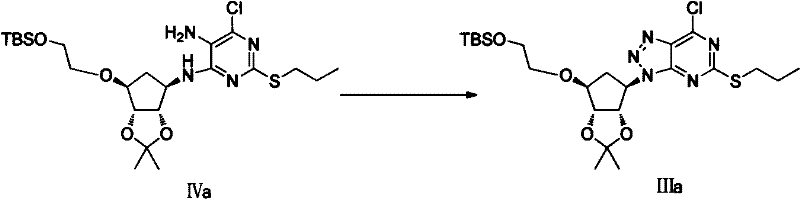 Reaction scheme showing the triazole ring closure from Compound IVa to IIIa using sodium nitrite