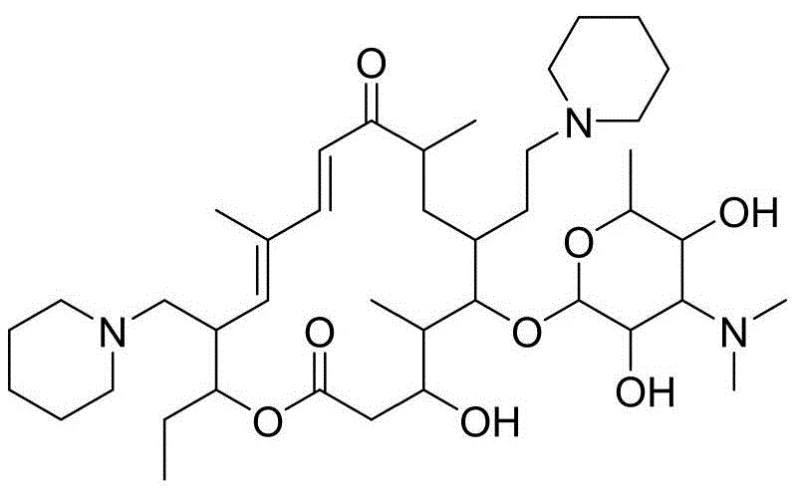 Chemical structure of Tildipirosin showing the macrolide lactone ring and piperidine substitutions