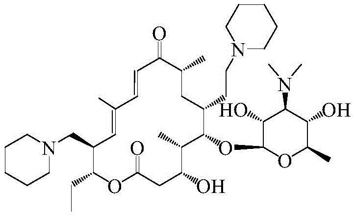 Chemical structure of Tildipirosin showing the macrocyclic lactone core and piperidine substituents