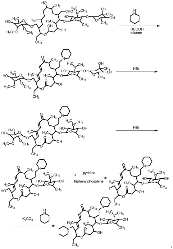 Prior art synthesis route from WO2008012343 showing multi-step hydrolysis and activation