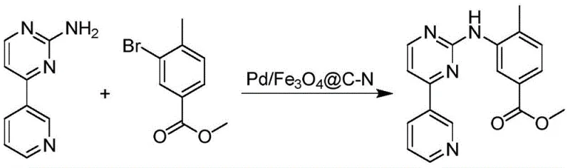 Reaction scheme for Tinib intermediate synthesis using Pd/Fe3O4@C-N catalyst