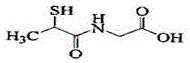 Chemical structure of Tiopronin showing the mercapto group and glycine backbone