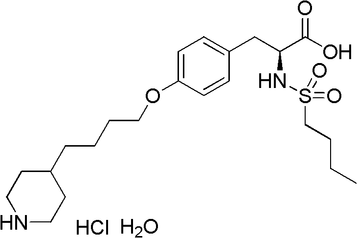 Chemical structure of Tirofiban hydrochloride showing the core tyrosine and piperidine motifs