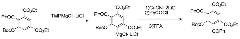 Reaction scheme showing the application of TMPMgCl·LiCl for aromatic metallation and subsequent functionalization