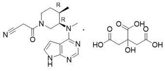 Chemical structure of Tofacitinib Citrate showing the core pyrrolo-pyrimidine scaffold