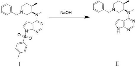 Reaction scheme showing the conversion of Compound I to Compound II via alkaline hydrolysis