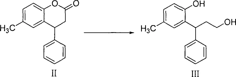 Reductive ring-opening reaction converting Coumarin (II) to Propanol (III) using NaBH4 and Lewis Acid