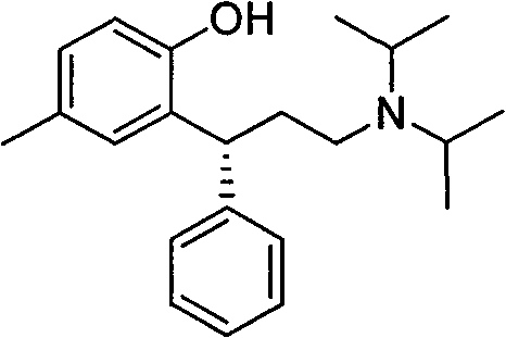 Chemical structure of Tolterodine free base showing the chiral center and diisopropylamine moiety