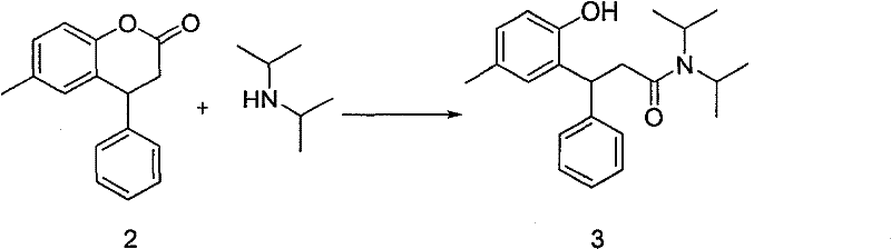 Reaction scheme showing the conversion of lactone Compound 2 to amide Compound 3 via activation and diisopropylamine addition