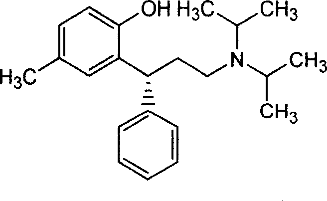 Chemical structure of Tolterodine showing the chiral center and diisopropylamine group