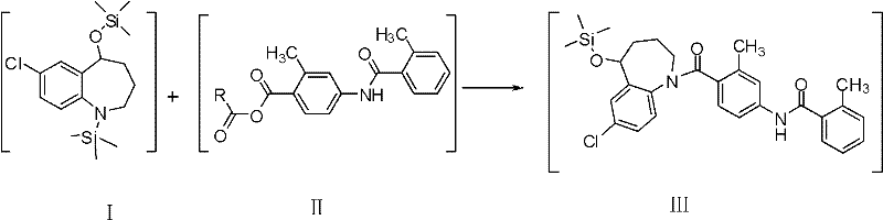Coupling reaction of silylated Intermediate I and Mixed Anhydride II to form Intermediate III