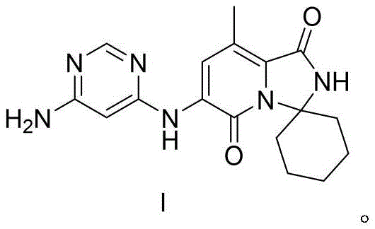 Chemical structure of Tomivosertib (Formula I) showing the core pyrazine and spiro-cyclic framework