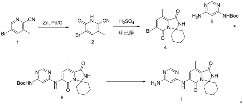 Complete 4-step synthetic route for Tomivosertib showing reduction cyclization coupling and deprotection