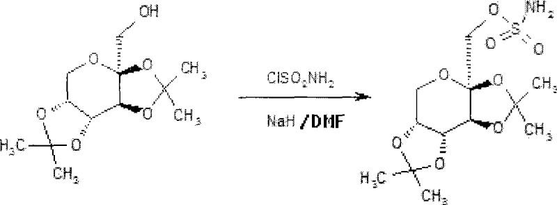 Prior art synthesis of topiramate using hazardous sulfamoyl chloride and NaH/DMF showing explosion risks