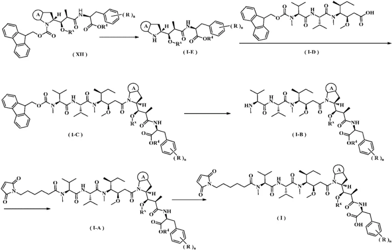 Full synthetic cascade showing the complete pathway from starting materials to final Toxin Formula (I)