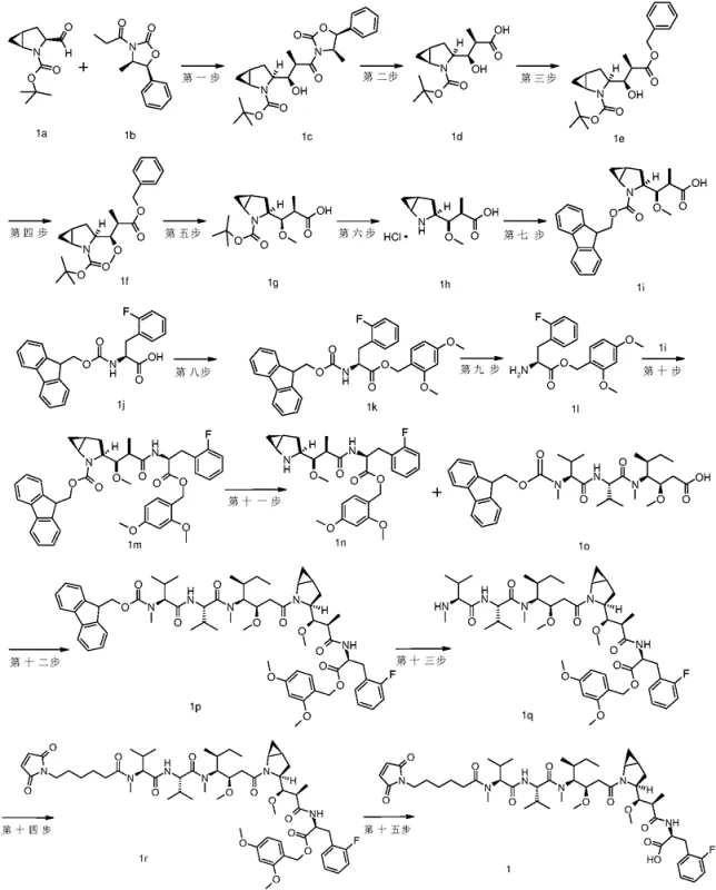 Detailed synthetic route for Toxin Intermediate Example 1 showing step-by-step transformations