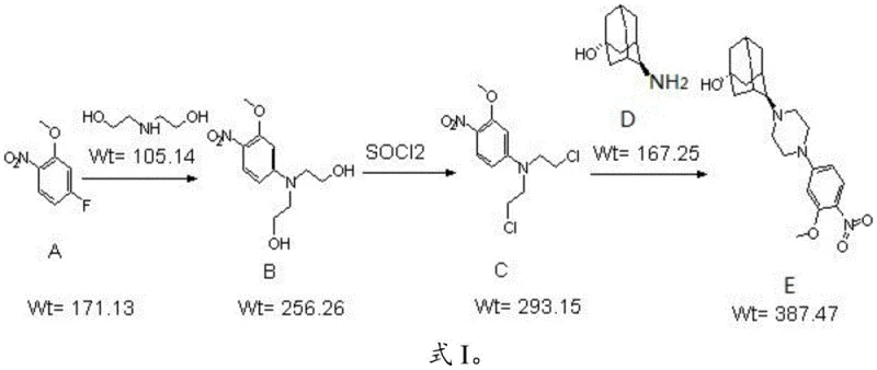 Synthesis route of trans-4-[4-(3-methoxy-4-nitrophenyl)-1-piperazinyl]adamantane-1-ol via three-step nucleophilic substitution