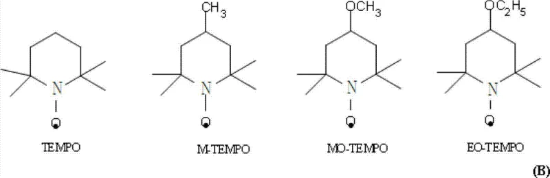 Chemical structures of TEMPO and its substituted derivatives used as catalysts in the oxidation step