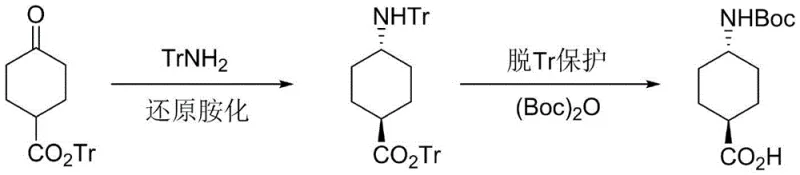 General reaction scheme showing the two-step synthesis from ketone to Boc-protected amine
