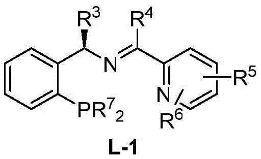 General structure of chiral P,N,N-tridentate ligand L-1 showing variable substituent positions R<sup>3</sup> through R<sup>7</sup> enabling tunable steric and electronic properties for optimized catalytic performance