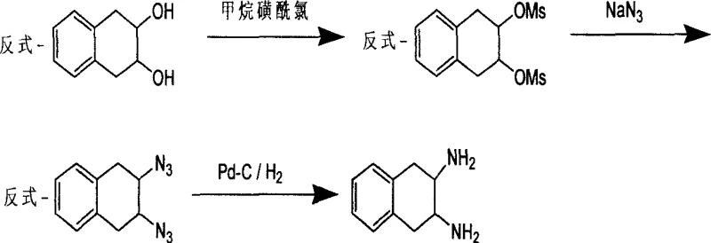 General reaction scheme showing mesylation, azidation, and reduction steps for trans-2,3-diamino-1,2,3,4-tetrahydronaphthalene synthesis