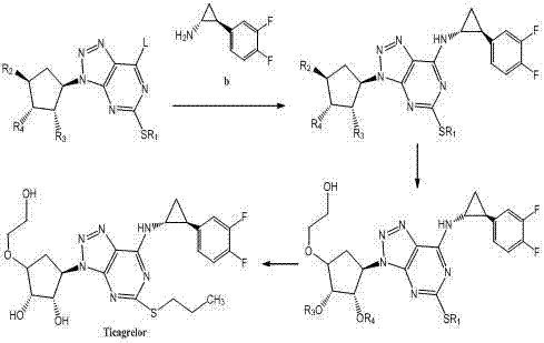 Prior art synthesis route showing complex multi-step transformations with hazardous reagents