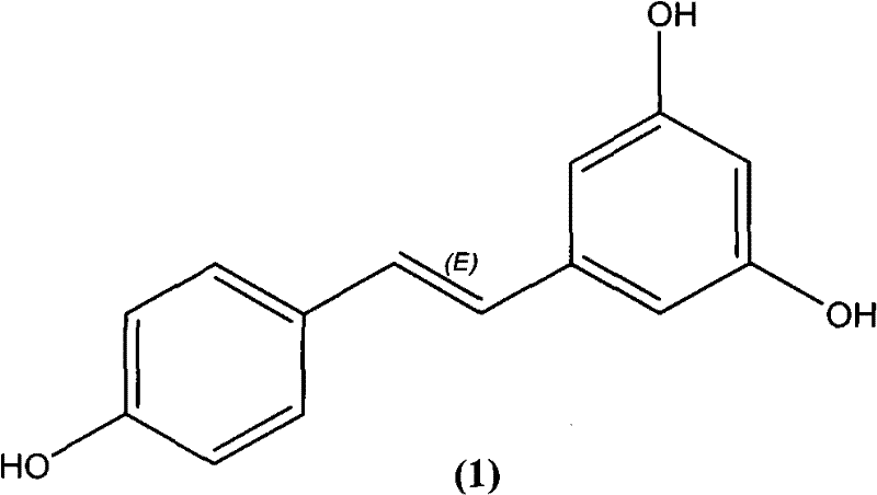 Chemical structure of Trans-resveratrol (3,4,5-trihydroxystilbene)