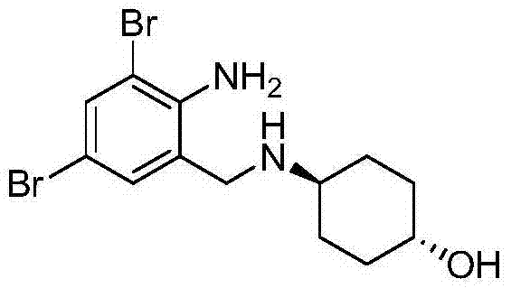 Chemical structure of Transbroncho alkali (2-amino-3,5-dibromo-N-(trans-4-hydroxycyclohexyl) benzylamine)