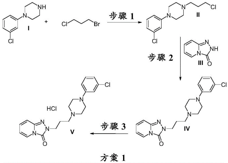Overall reaction scheme for continuous preparation of Trazodone HCl from m-chlorophenylpiperazine