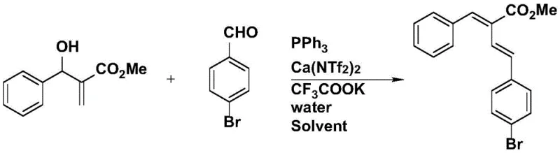 General reaction scheme for calcium-catalyzed synthesis of tri-substituted 1,3-dienes from allyl alcohols and aryl aldehydes