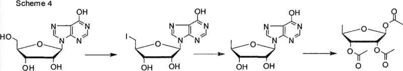 Previous Inosine-Iodine route highlighting waste generation and expensive reagents