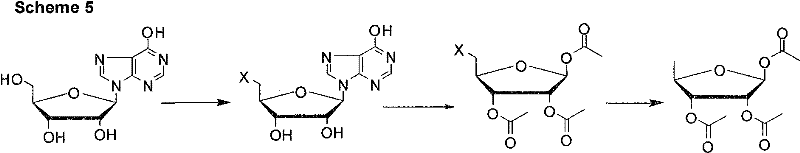 Scheme 5 showing the novel three-step synthesis route from Inosine