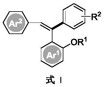 General chemical structure of triaryl ethylene compounds defined in Formula I