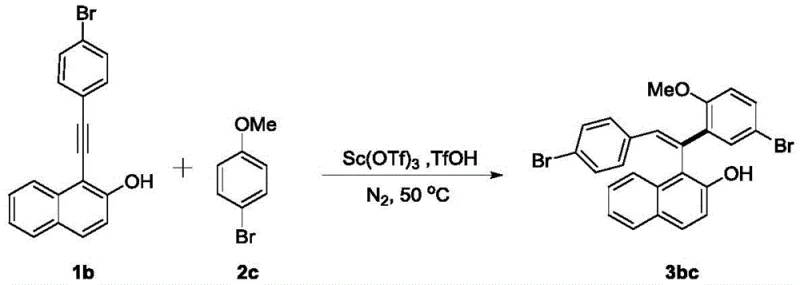 Specific example reaction showing synthesis of bromo-substituted triaryl ethylene derivative 3bc