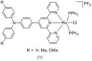 General structural formula of triarylamine-substituted terpyridine ruthenium complex showing variable R groups