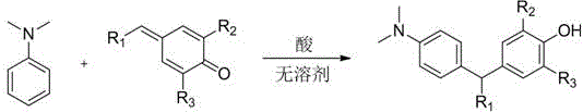 General reaction scheme showing the solvent-free synthesis of triarylmethane derivatives via 1,6-conjugate addition