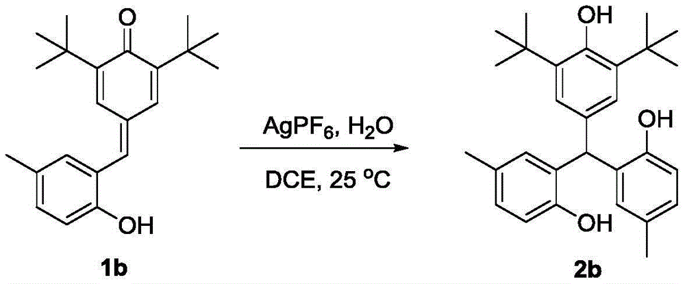 Reaction scheme showing conversion of compound 1b to 2b using AgPF6 catalyst in DCE at 25°C with 97% yield