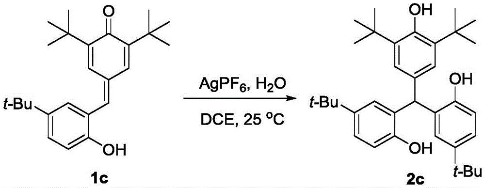 Reaction scheme showing conversion of compound 1c to 2c using AgPF6 catalyst in DCE at 25°C with 78% yield