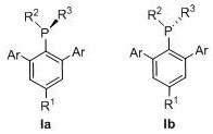 General structure of novel m-triarylmonophosphine ligands Formula Ia and Ib