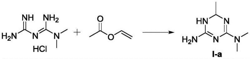 Example 1 reaction scheme demonstrating the synthesis of 1,6-dihydro-2-amino-4-dimethylamino-6-methyl-1,3,5-triazine