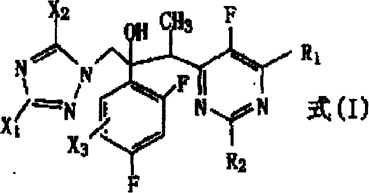 General chemical structure of Formula I triazole antifungal derivatives showing variable substituents