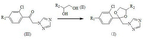 Acid-catalyzed ketalization reaction converting the ketone to the dioxolane final product